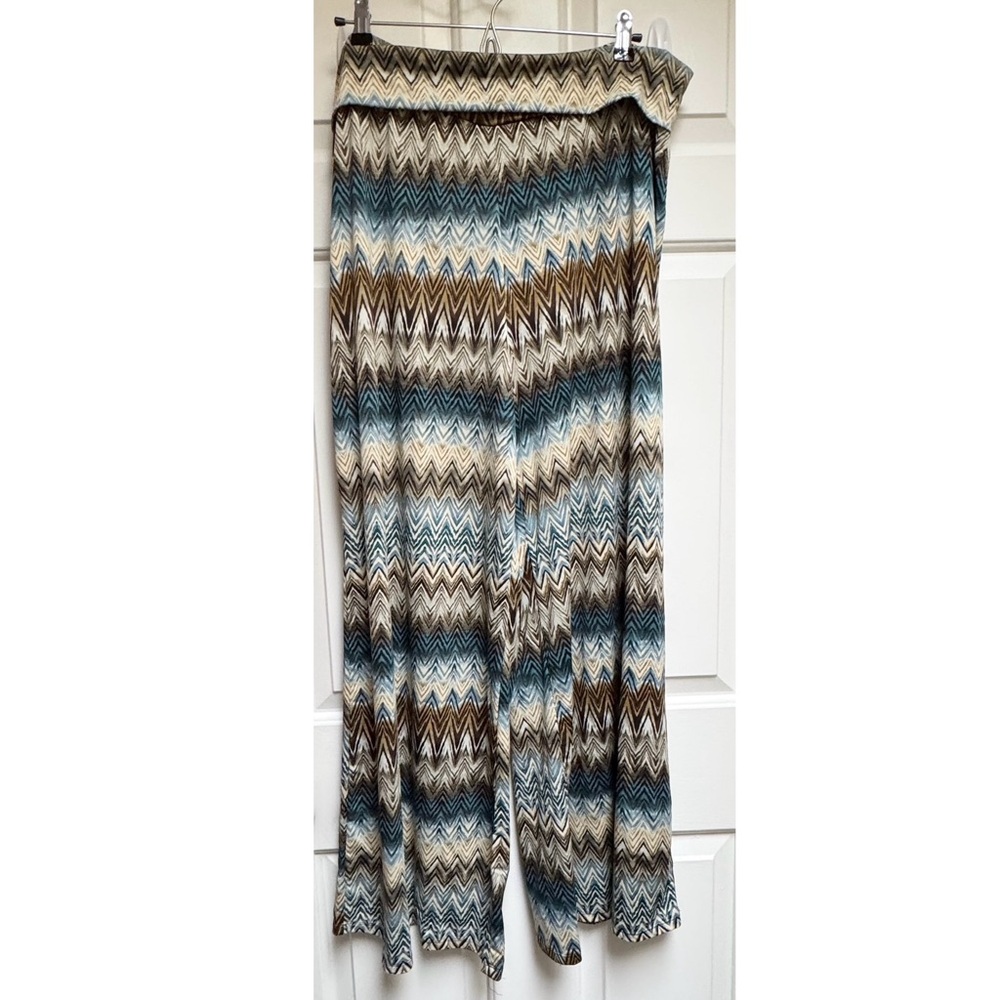 Zac & Rachel Chevron-Print Wide Leg Pants in Blue, Brown, Cream Size XL